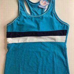 Blue and White One Piece Swimwear with Color-Block Design